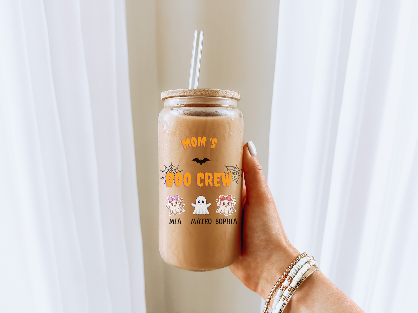 Personalized Sipper Glass, Fun Water Bottle for Moms, Halloween Drinkware