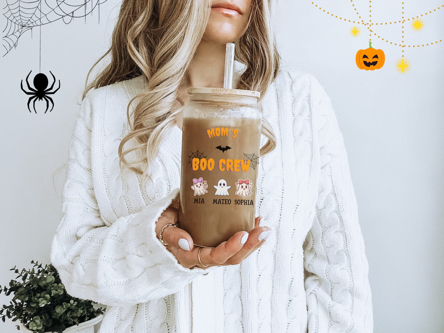 Personalized Sipper Glass, Fun Water Bottle for Moms, Halloween Drinkware