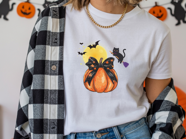 Black Cat & Pumpkin Halloween Shirt – Cute Halloween Cat T-Shirt for Women