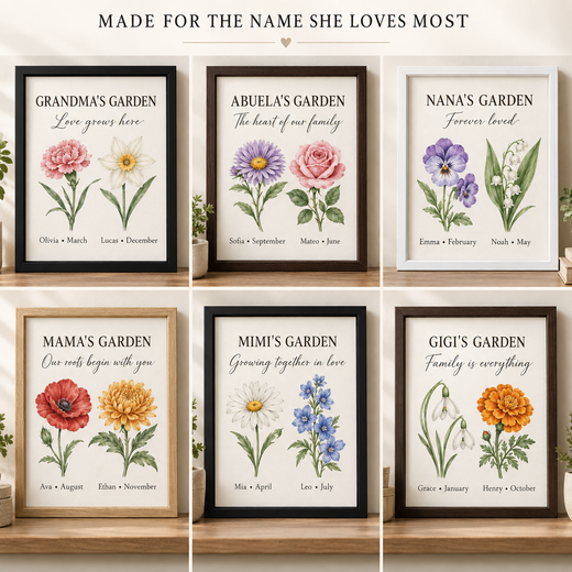 Personalized family title canvas examples for Grandma Abuela Nana Mama Mimi and Gigi