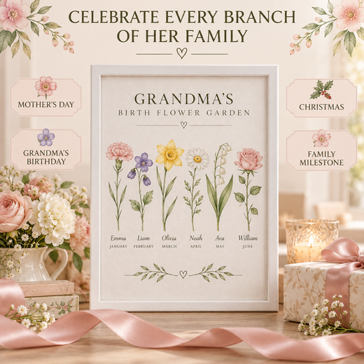 Personalized Grandma birth flower canvas gift for Mother’s Day, birthdays and Christmas