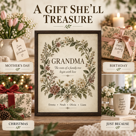 Personalized Grandma botanical canvas gift for Mother’s Day birthday Christmas or just because