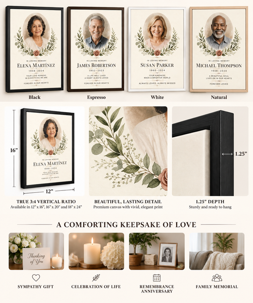 Personalized memorial photo canvas for sympathy celebration of life and remembrance