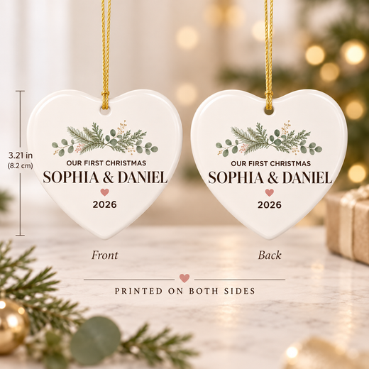 Personalized couple ornament examples with custom names and year