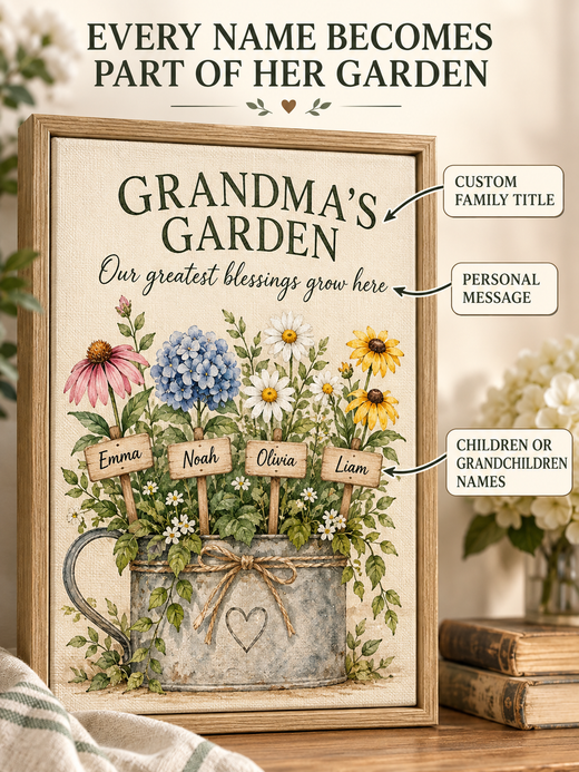Personalized Grandma’s Garden canvas design and product features