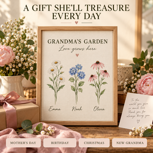 Personalized Grandma’s Garden canvas gift for Mother’s Day, birthdays and Christmas