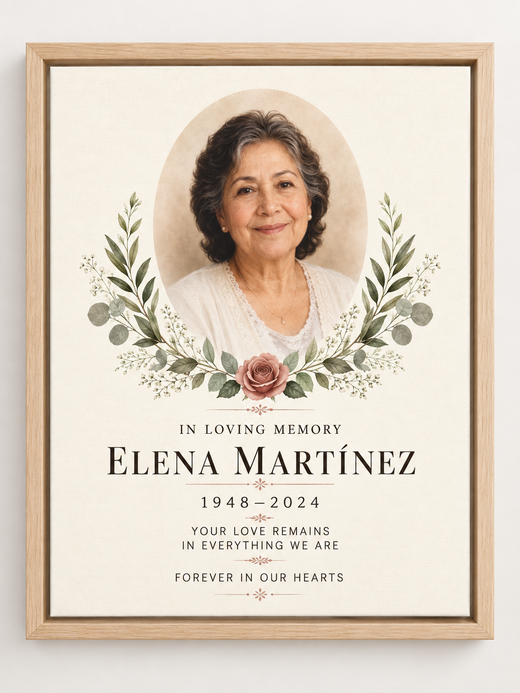 Personalized In Loving Memory photo canvas with name dates and memorial message