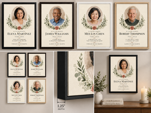 Collage of personalized In Loving Memory photo canvas examples