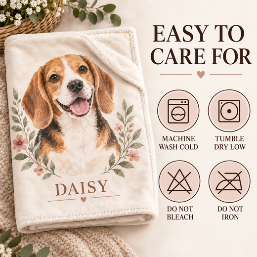Care instructions for a personalized velveteen plush blanket