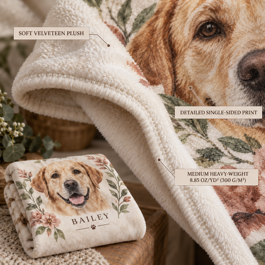 Velveteen plush texture weight and single-sided print detail