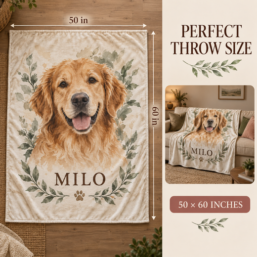 50 by 60 inch personalized pet blanket size and scale guide
