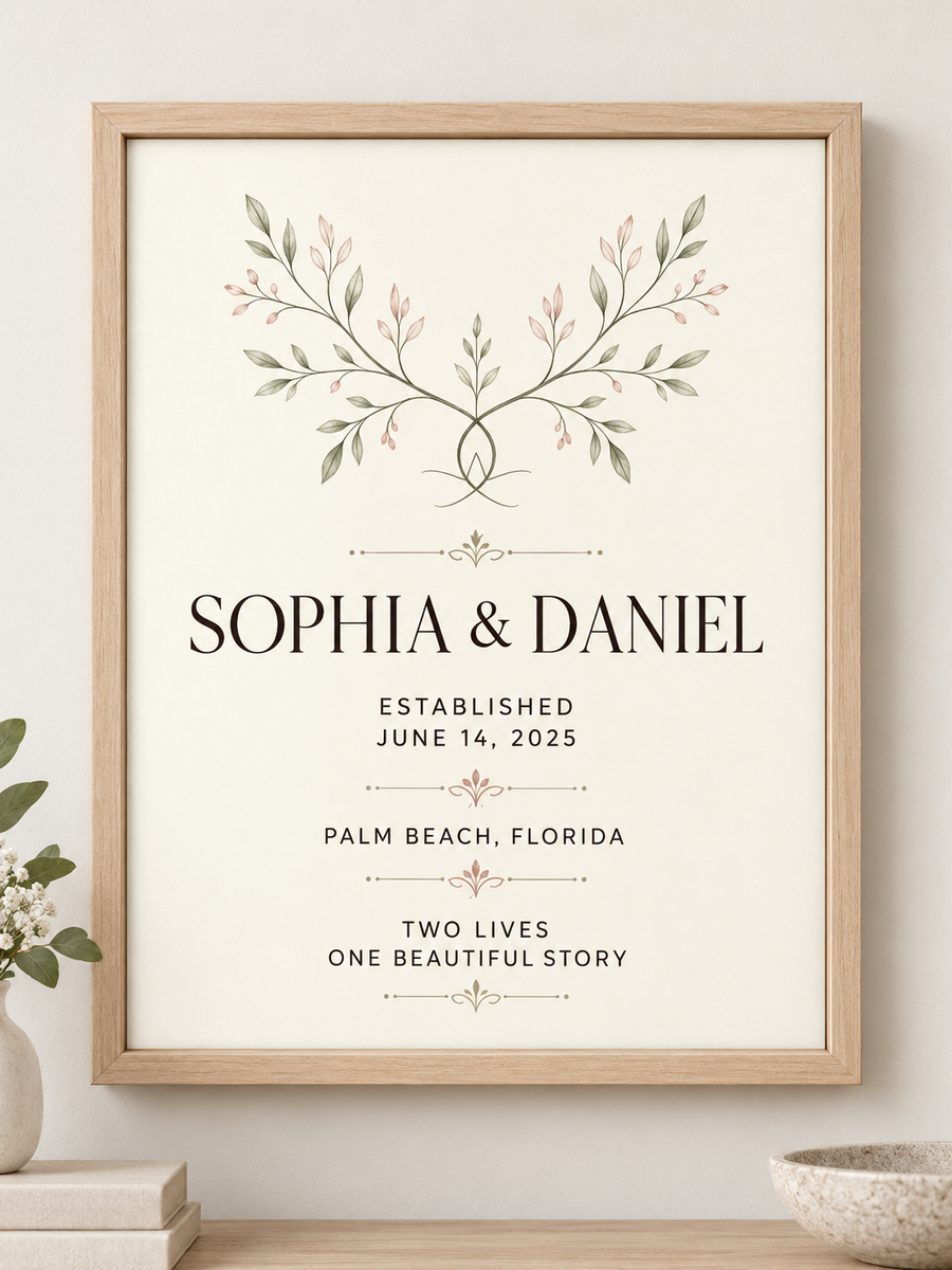 Personalized wedding anniversary canvas with couple names date location and message