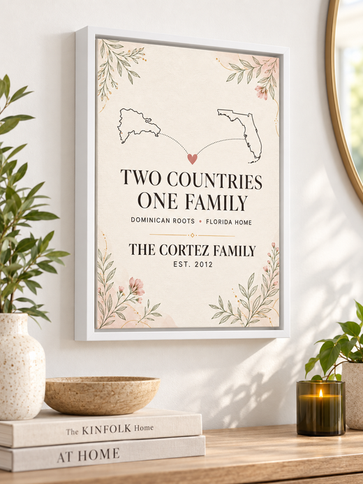 Two Countries One Family 12 by 16 canvas with white floating frame