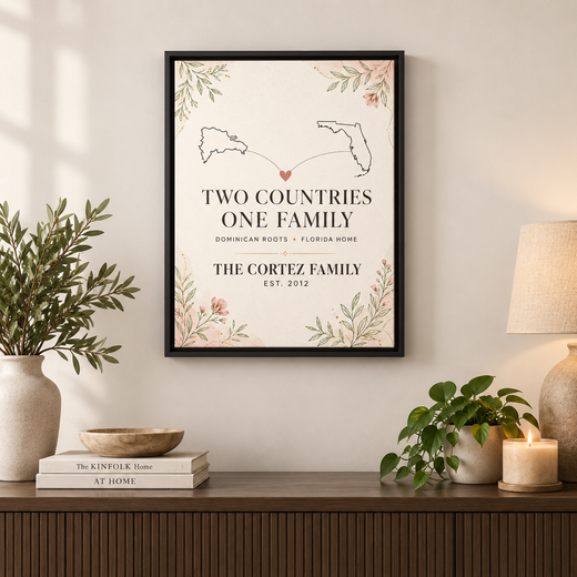 Two Countries One Family 16 by 20 canvas with black floating frame