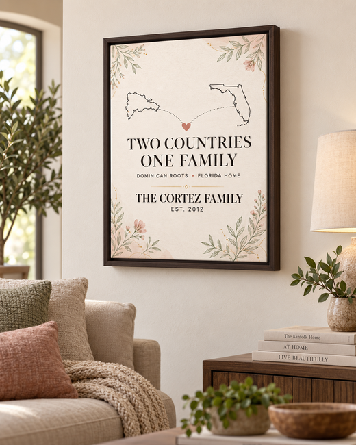 Two Countries One Family 16 by 20 canvas with espresso floating frame