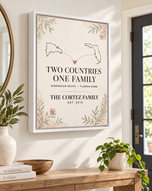 Two Countries One Family 16 by 20 canvas with white floating frame