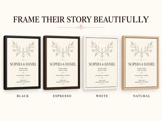 Black espresso white and natural frames for personalized wedding anniversary canvas